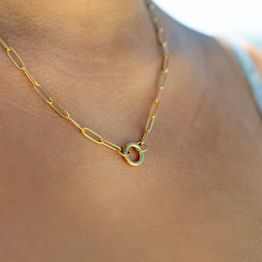 18k Gold PVD Paperclip Charm Keeper Necklace