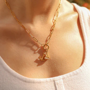 18k Gold PVD Paperclip Charm Keeper Necklace
